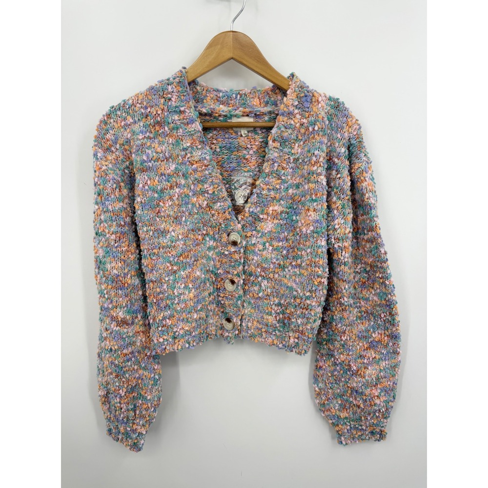 dee elly CDSK922AIMK Cardigan Women Size M Multi Color Confetti Popcorn Knit